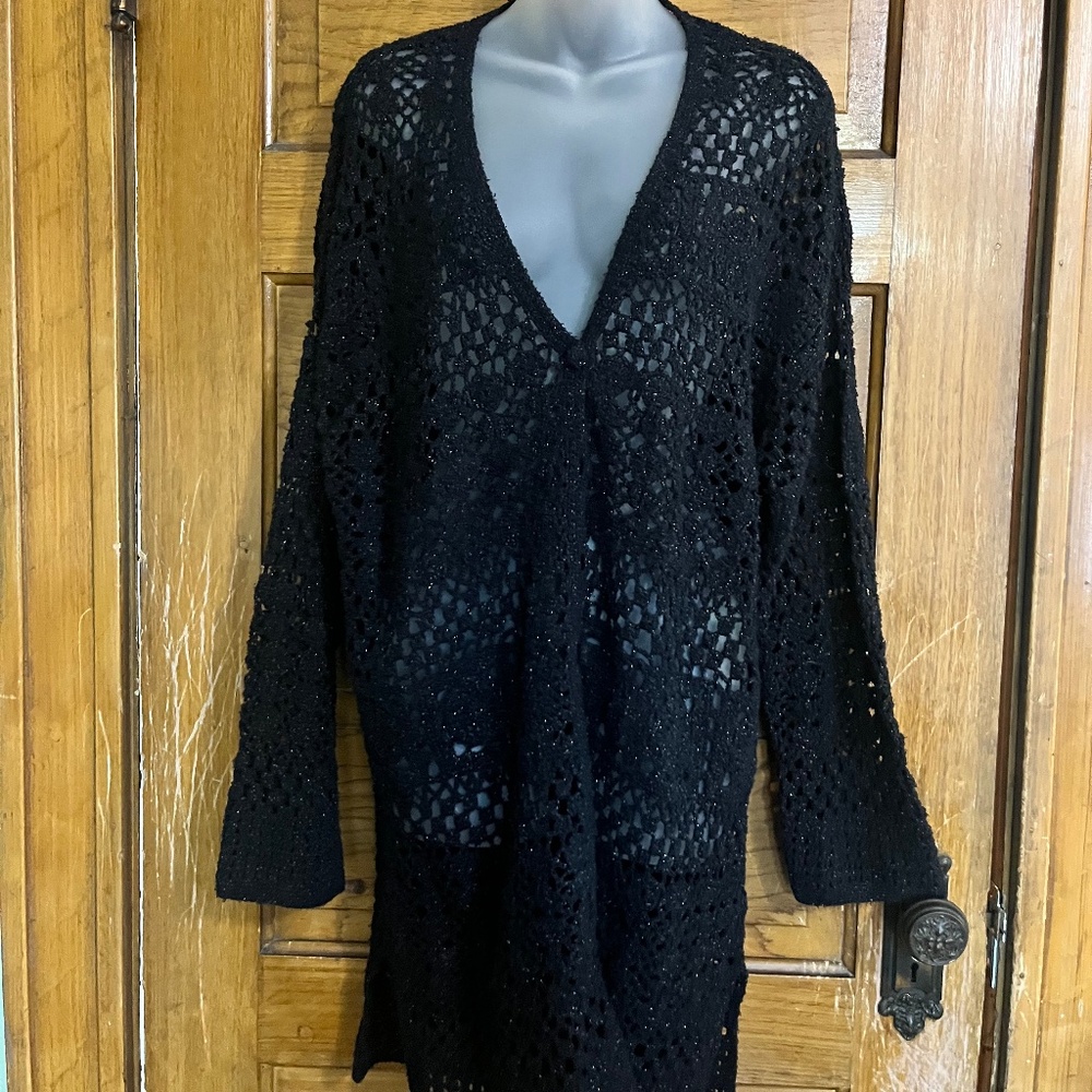 Sparkly Black Crochet Cardigan